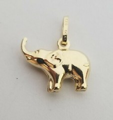 14K Real Solid Yellow Gold 3D Elephant Pendant Charm