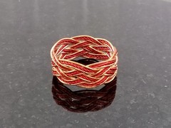 Size 8 Copper Twist / Red Artistic Twist Wire Turks Head Knot Ring Hand made