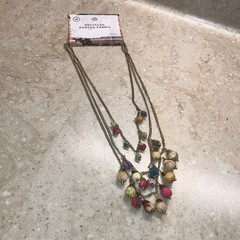 Earthbound Trading Layered Beaded Necklace Recycled Kantha Fabric Multicolor