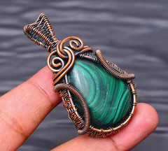Malachite Gemstone copper wire wrapped Handmade pendant Jewelry 2.08″