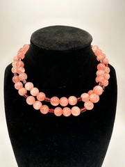 Huge 10mm Rose Quartz & Garnet Bead Necklace 28″ 477ct Statement Continuous