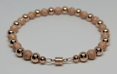 14K Rose Gold-Filled Stardust/Smooth 6mm Bead Fashion Luxury Magnetic Bracelet