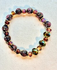 Bracelet Stretchy Brown-pink Lampwork Beads Silver Spacers 7.25”