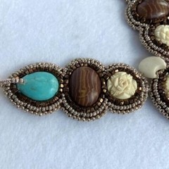 Hand Beaded Y Statement Bib Collar Necklace Boho 22″ Natural Stone Dyed Howlite
