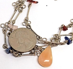 Hand Made Silver Tone Loop Wire Wrapped Stone Wire Link 24 Inch Necklace