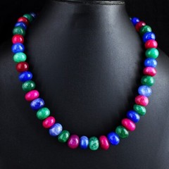20 Inches Ruby ,Emerald & Sapphire 603.00 Cts Beaded Necklace Jewelry VK 37 E695