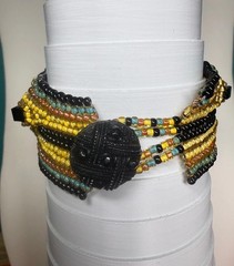Handmade Seed Bead Cuff Bracelet Earrings Set Tribal Boho Wearable Art BlackGold
