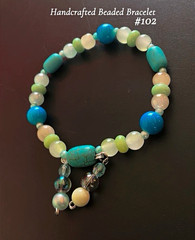 Handmade Blue/Green/White Beaded Charm Bracelet w/ Dangle Charm, Unisex #102