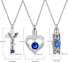 3PCS Cross Heart Cylinder Urn Pendant Memory Necklaces Ashe Memorial Jewelry