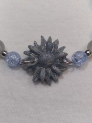 Handcrafted Silver Memory Wire Blue Gray Beaded Bracelet Polymer Clay Pendant