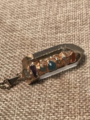 Vtg Quartz Crystal Point Double 7 Chakra Stone Pendant Necklace Reiki Healing