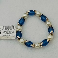 Charter Club Blue Gold Faux Pearl Dragonfly Long Necklace Stretch Bracelet Set