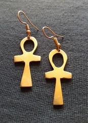 Brass Ankh Earrings from Kenya Africa Egyptian Cross