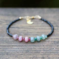 Handmade Natural Black Spinel , Emerald Sapphire Bracelet 14K Gold Filled 7.15″