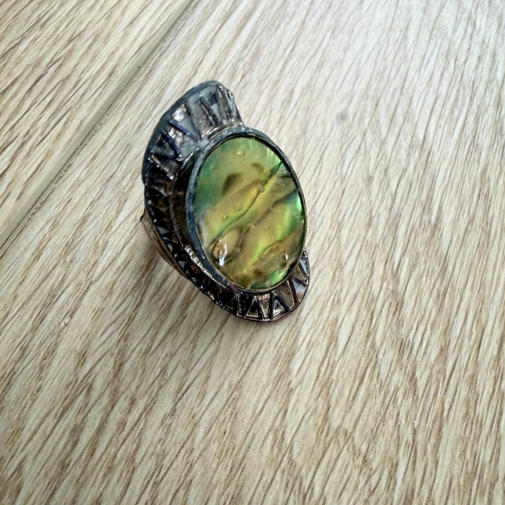 Abalone Shell Copper Ring Aztec Sun Statement Boho Handmade Size 8