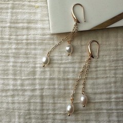 Freshwater Pearl Dangle Drop Earrings in Gold Tone, Bridal Jewelry, Gift for Her