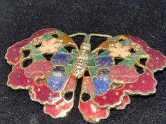 Gold Enameled Butterfly Brooch Pin Filigree Cloisonne Enamel Art 2 1/2″ Vintage