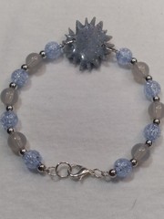 Handcrafted Silver Memory Wire Blue Gray Beaded Bracelet Polymer Clay Pendant