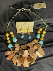 Barse Bronze Magnesite Carnelian Yellow Jade Gemstone Necklace Earrings Set NWT