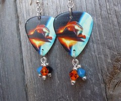 ZZ Top Afterburner Guitar Pick Earrings with Swarovski Crystal Dangles