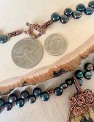 New Handmade Statement Necklace- Wire Wrapped Stone with Black Button Pearls