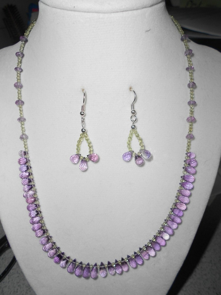 Natural Amethyst Briolette & Peridot Necklace & Earrings by Healing Light Stones