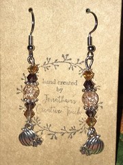 Handmade Pumpkin Orange/Brown Dangle Earrings Silver Toned