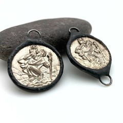 Round St. Christopher Hand Soldered Pendant or Connector (SMP72)