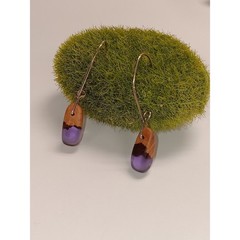 Wood & Purple Enamel Earrings