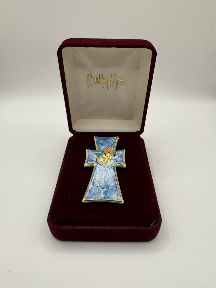 Vintage Brooch 1999 P Buckley Moss The 2000 Millennium Cross Ceramic Pin/Pendant