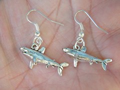 4 Pairs Great White Shark Earrings Silver Shark Charm Silver Ear Wires NEW Lot 4