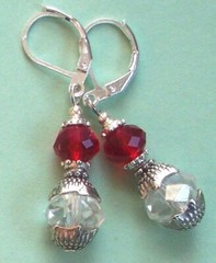 RED & CLEAR CRYSTAL drop earring SP LEVER BACK artisan #300-19