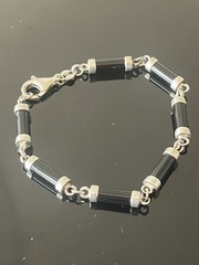 Black Onyx Gemstone Bracelet Set In 925 Sterling Silver 7”