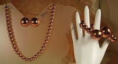 RENOIR SYMMETRY Signed Set Copper Ball Beads 1950s Wearable Art Modernist 104g