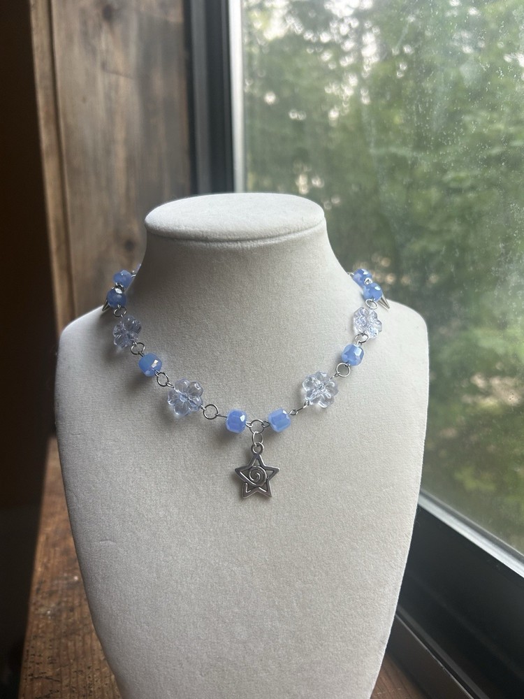 Handmade Blue Beaded Star Choker/necklace
