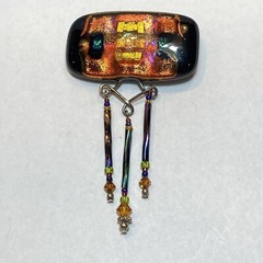ONE OF A KIND DICHROIC INFUSED FOILED ART GLASS PIN PENDANT METALLIC CABOCHON