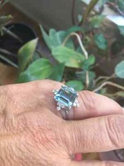 Square Shape Clear 7.30CT Aquamarine With Rose Cut Cubic Zirconia Handmade Ring