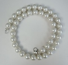 10mm White Pearl Necklace W/ Swarovski Crystal elements, 14,16,18,20,22,24,30 in