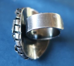 Vintage Brutalist Statement Ring Sterling Silver & Onyx Adjustable Size 13.5 g