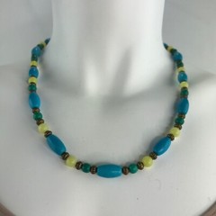 Handmade Necklace Green and Turquoise Magnesite, New Jade, Bronze Tone Spacers