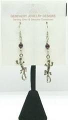 Sterling Silver Gecko Dangle Earrings w/ GARNET Dangle Earrings….Handmade USA