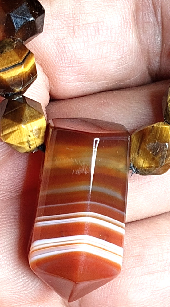 Carnelian Stone with Tiger eye faceted beads handmade adjustable necklace.