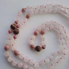 Mala 108 Beads, Rose Quartz & Rhodonite with pendant hand knotted Mala Necklace