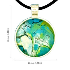 Pendant Necklace Handmade «Burbling Stream» Silver Bezel 25mm Black Cord