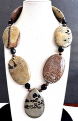 Chunky Large Vintage Picture Jasper Polished Gemstone Statement Necklace 21″