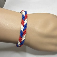 Hollister Red Blue White Braided Cord Bracelet Button Closure Unisex Adults 8″
