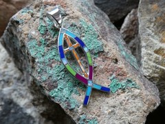 Christian Fish Symbol Cross Sterling Silver 925 Multi Gemstone Opal Pendant AW13