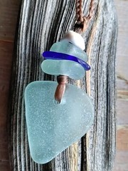 Sea Glass Necklace Gift Men Women Teen Sinew Braid Hawaii Shell Casual Artisan