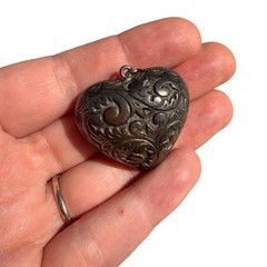 Heart Pendant Puffy heart charm pendant silver over brass
