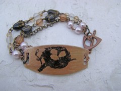 Bird Nest Egg Nature Inspired Multi Strand Flower Chain Bead Bracelet Artisan